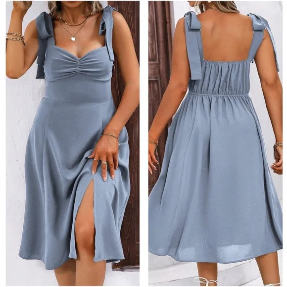 Plus Rust Solid Shoulder tie Sweetheart neck Cami Midi Dress - Picture 6 of 7